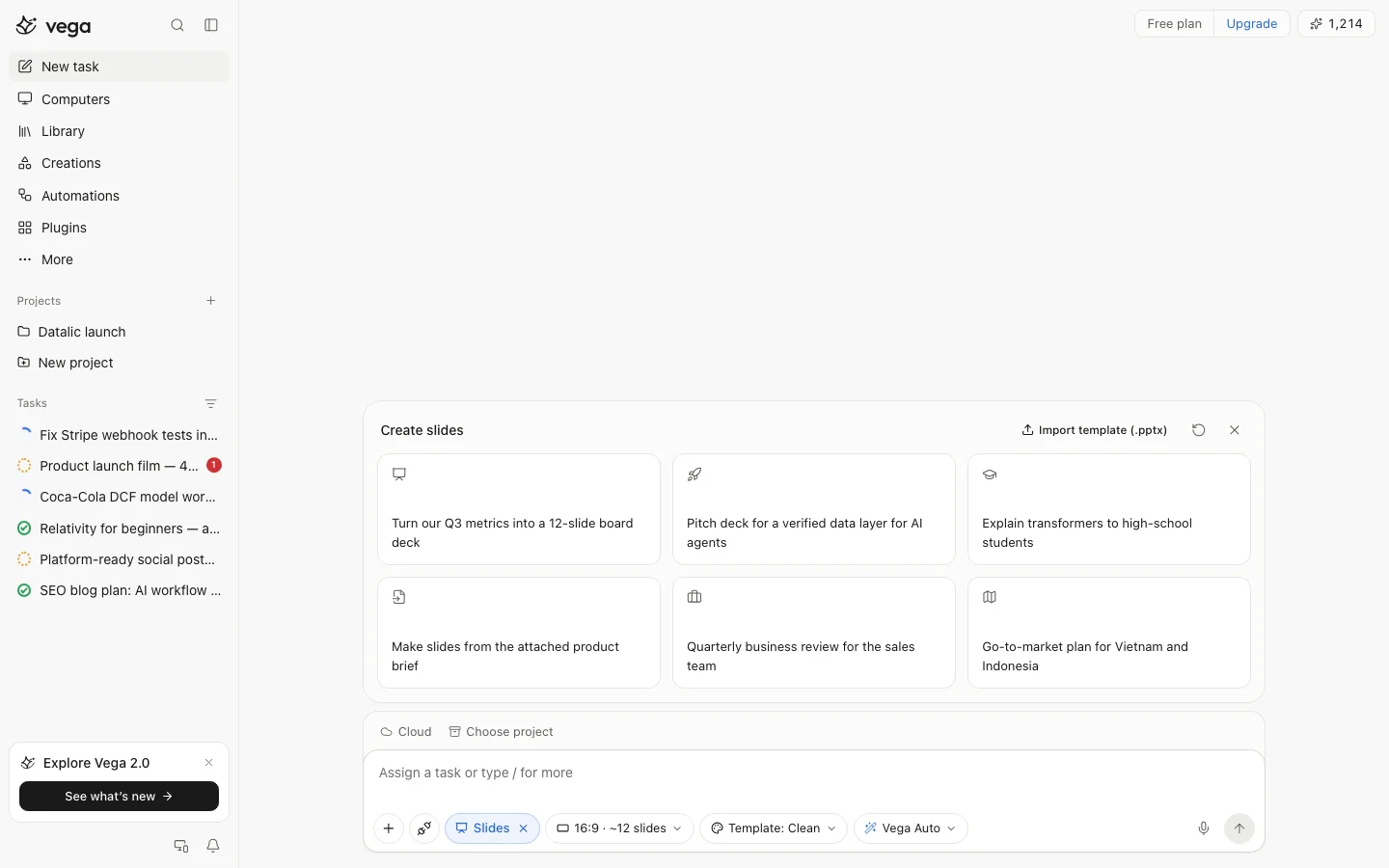Slides: size, length and template before it starts
