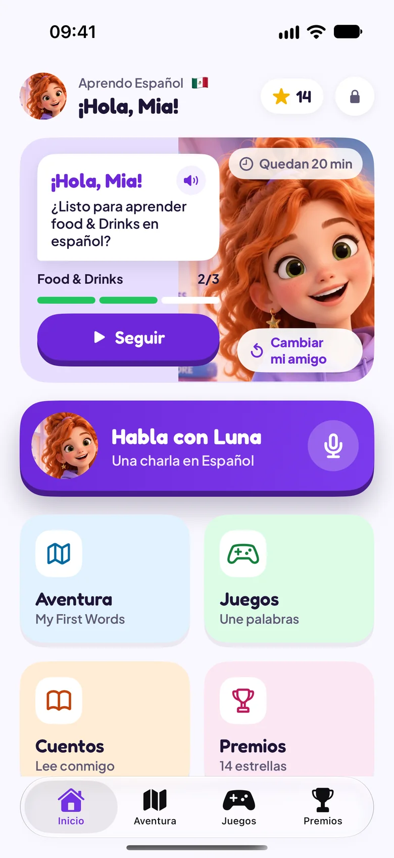 Inicio del Modo Niños con la compañera Luna